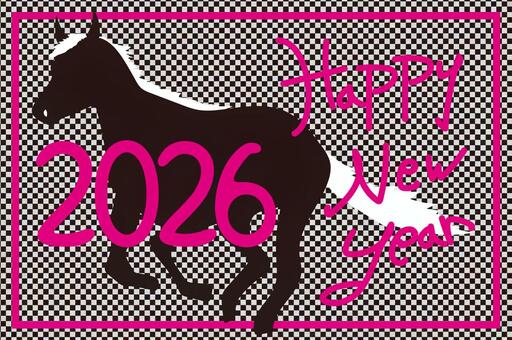 午年　おしゃれなモダンな年賀状　 年賀状,年賀はがき,テンプレート,馬,午,午年,干支,十二支,素材,イラストのイラスト素材