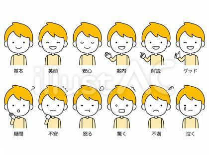 男性の喜怒哀楽など表情アイコン12セット