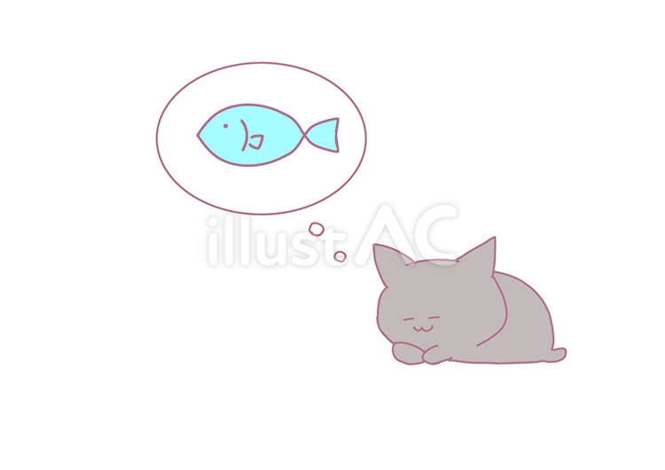 おさかなとねこ ねこ,おさかな,グレーのイラスト素材