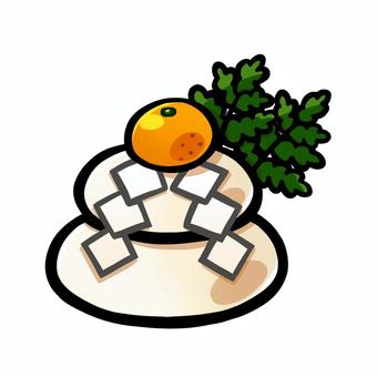 ポップでかわいいかがみもち 鏡餅,かがみもち,餅,もち,みかん,橙,正月,お正月,新年,年賀状のイラスト素材
