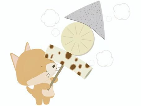 おでん_犬 おでん,犬,動物,かわいい,こんにゃく,大根,ちくわ,瞑るのイラスト素材