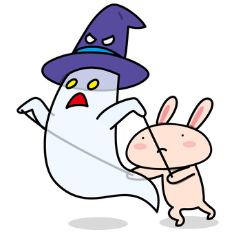 ゴーストを操るうさぎさん おばけ,幽霊,ゴースト,うさぎ,仮装,ハロウィンのイラスト素材