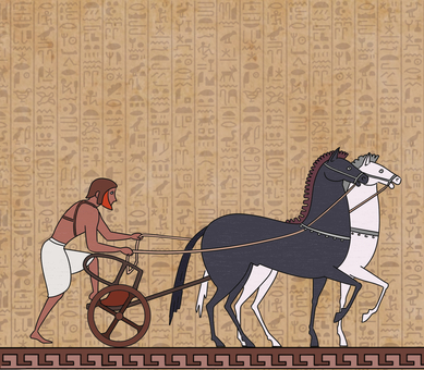 エジプト背景にギリシャハーネス馬車 馬,エジプト背景,ギリシャ風,２頭,ハーネスのイラスト素材