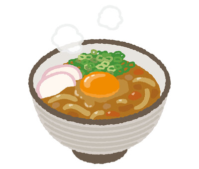 カレーうどん カレーうどん,うどん,手打ちうどん,ねぎ,きざみねぎ,かまぼこ,だし,麺類,和食,麺料理のイラスト素材