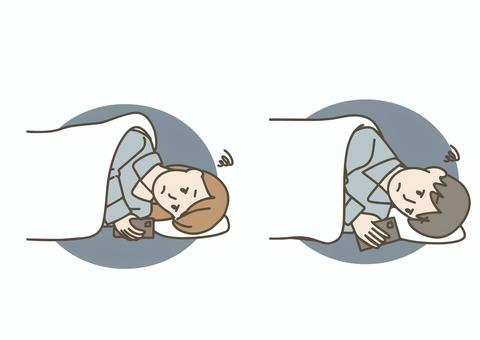 不眠の男女 不眠,寝不足,睡眠障害,男性,女性,スマホ,夜更かし,健康,生活習慣,疲れのイラスト素材