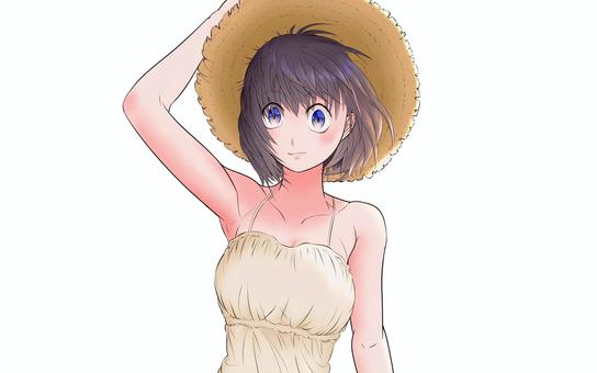 Illustration, straw hat, girl, 10 generations, JPG