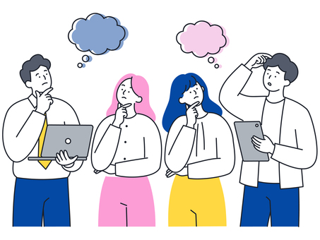 考えるビジネス男女の企画アイデア作業 人物,ビジネス,男性,女性,考える,悩む,表情,アイデア,ブレスト,企画のイラスト素材