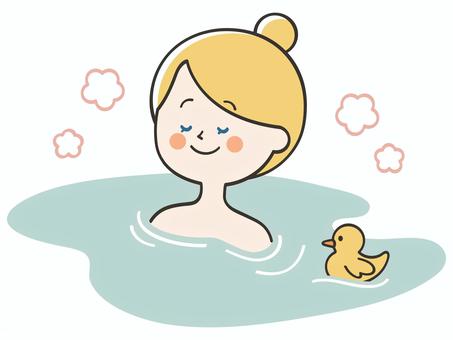 お風呂に浸かる白人女性 温泉,銭湯,お風呂,風呂,入浴,露天風呂,湯船,浸かる,リラックス,健康のイラスト素材