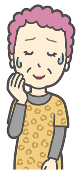  大阪のおばちゃん-001-バスト 苦笑い,おばちゃん,大阪,ヒョウ柄,おばはん,中年,女性,関西,派手,おばさんのイラスト素材