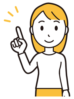  ロングヘア女性(黄)-287-バスト 指差し,笑顔,女性,女の子,人物,かわいい,微笑む,にっこり,ニコニコ,ポイントのイラスト素材