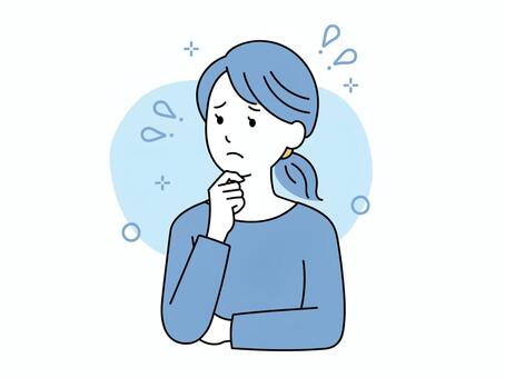 考え事をして悩み不安になる女性 悩み,不安,考える,心配,ストレス,困る,憂鬱,落ち込む,ネガティブ,メンタルのイラスト素材