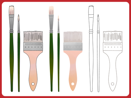 文具_筆たち 筆,絵筆,平筆,画材,はけ,線画,セット,あしらい,芸術,雑貨のイラスト素材