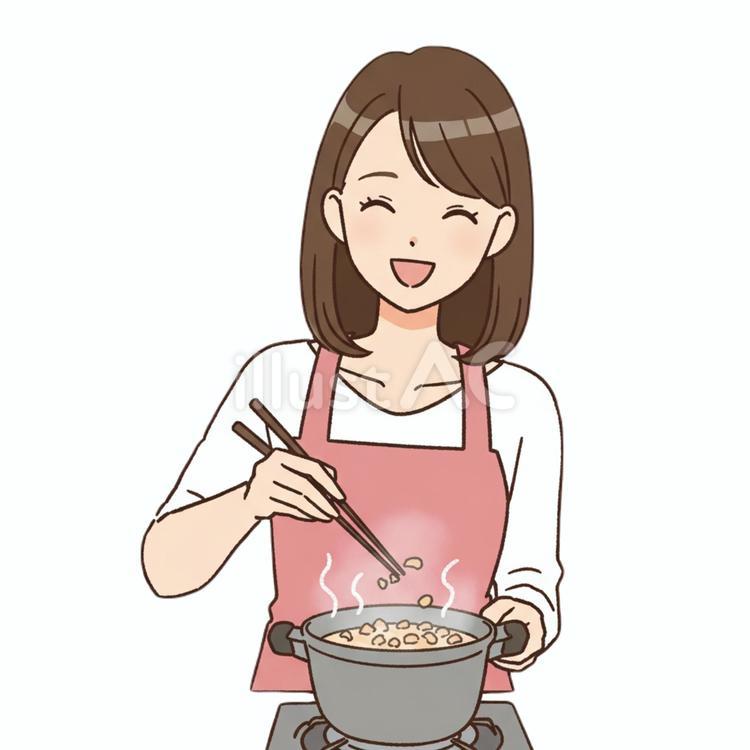 エプロンをして料理をする女性 エプロン,料理,女のイラスト素材