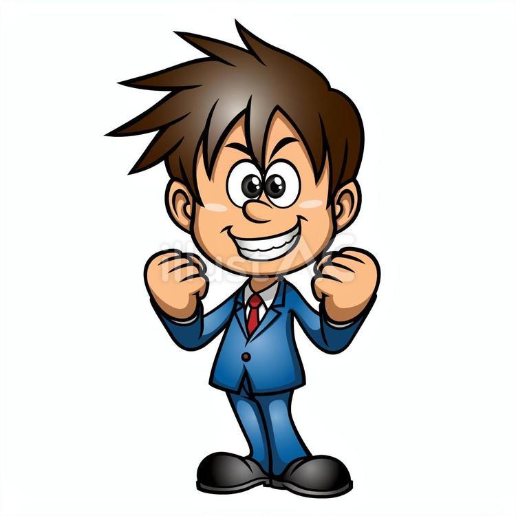 男性案内人①笑顔で両手でガッツポーズ 男性,笑顔,スーツのイラスト素材
