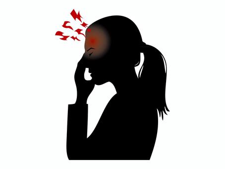 頭痛に悩んでいる体調不良女性シルエット絵 頭痛,女性,シルエット,痛い,悩み,体調不良,頭,ズキズキ,片頭痛,痛がるのイラスト素材
