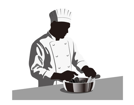 シェフのベクター白黒イラスト シェフ,コック,人物,仕事,料理,職種,料理人,料理長,調理,キッチンのイラスト素材