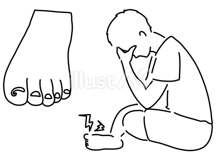 巻き爪に苦しむ男性全身　線画 巻き爪,異常,苦痛のイラスト素材