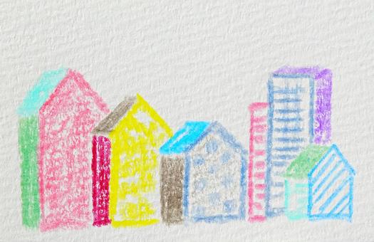 Illustration, building, street, colorful, 