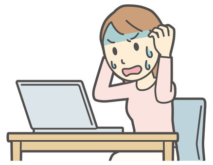 ノートパソコンで慌てている若い女性 パソコン,びっくり,女性,女の子,人物,かわいい,表情,感情,落ち込む,ショックのイラスト素材