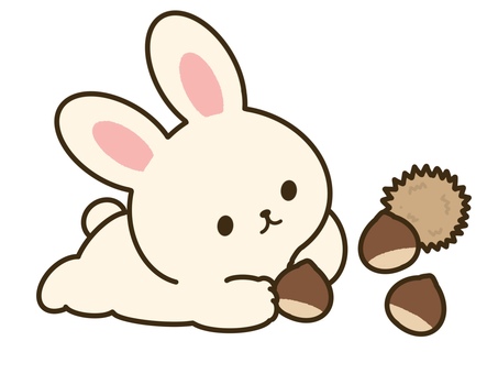 栗を持ってゴロゴロする可愛いうさぎ うさぎ,栗,秋,ゴロゴロ,動物,かわいい,おしゃれ,ワンポイント,アイコンのイラスト素材