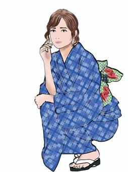 Illustration, midsummer, yukata, girl, 