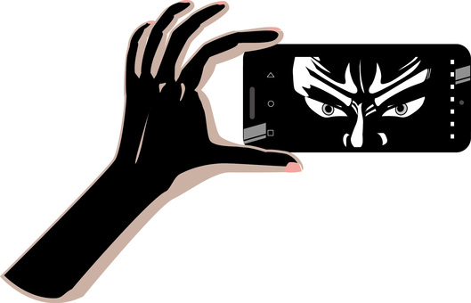 スマホ睨む　 スマホ,睨む,目,顔,形相,監視,携帯,持つ,手,操作のイラスト素材