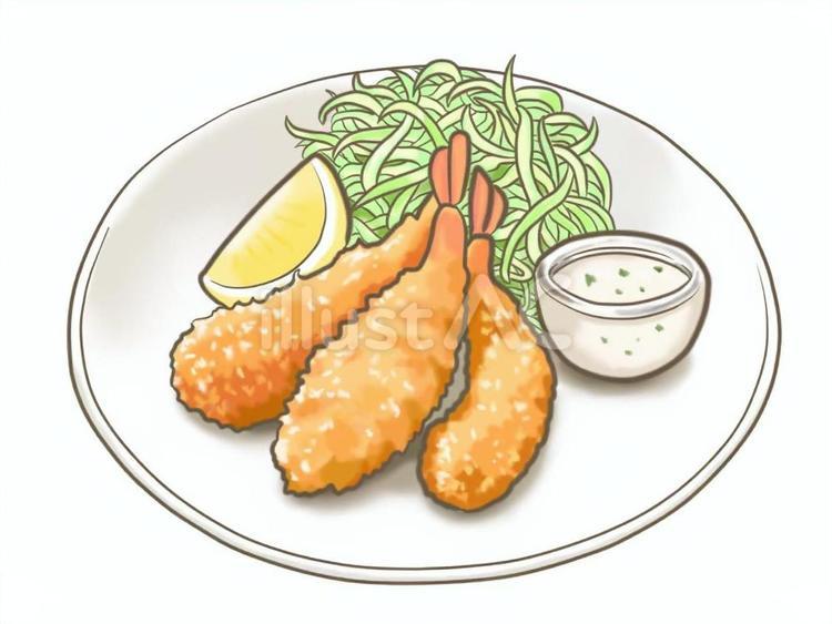 定番家庭料理　エビフライのイラスト 海老フライ,エビフライ,海老のイラスト素材