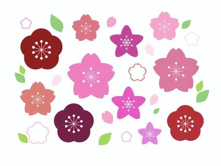 正月や春に使える桜梅桃アイコンセット 桜,梅,桃,花,春,正月,アイコン,セット,シンプル,葉のイラスト素材