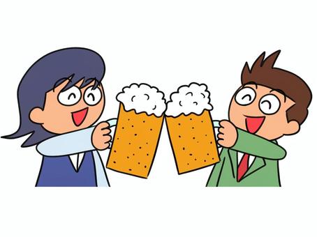 ビールで乾杯するイラスト 乾杯,ビール,酒,男性,スーツ,サラリーマン,女性,ol,飲酒,宴会のイラスト素材