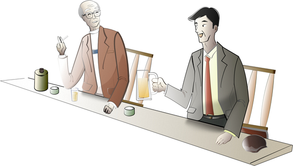 着色版「線画、塗り絵、懇親会（飲み会）」 飲み会,懇親会,親睦会,酒場,酒席,ビールジョッキ,ウイスキー,グラス,打ち上げ,顔合わせのイラスト素材