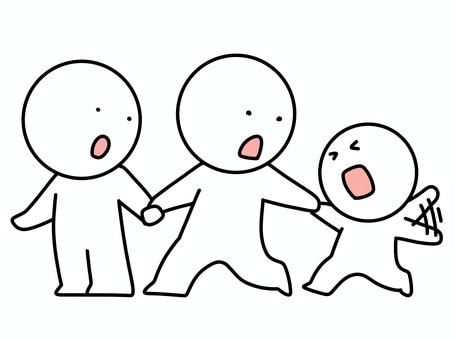 嫌がる棒人間の子供 嫌がる,棒人間,家族,ファミリー,子供,親子,イヤだ,3人,困る,かわいいのイラスト素材