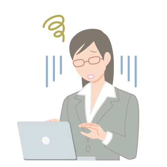 困るパソコン作業中のスーツの女性４ 悩む,困る,トラブル,人,1人,働く,仕事,人物,スーツ,会社員のイラスト素材