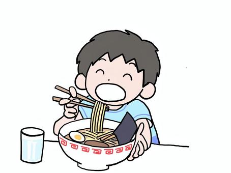 Illustration of a boy eating ramen, , JPG and PNG