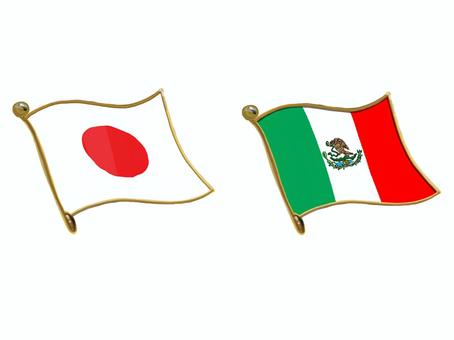 日本とメキシコのなびく国旗