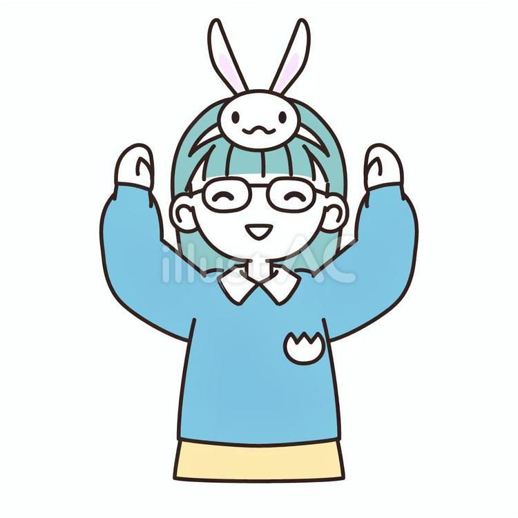 うさぎのお面をかぶっておどる園児_02 笑顔,人物,兎年のイラスト素材