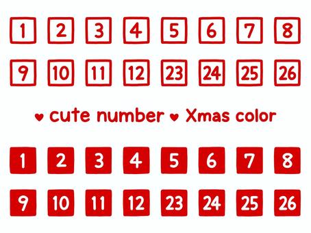 かわいい数字セット（Xmas四角枠） 数字,番号,四角,枠,四角枠,クリスマス,クリスマスカラー,12月,セット,素材のイラスト素材