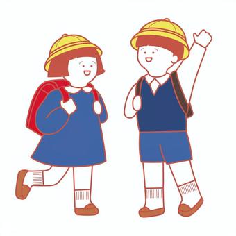 小学生 ランドセルを背負った子供 小学生 ランドセルを背負った子供 小学生,ランドセル,男の子,女の子,入学式,卒業式,子供,男女,挨拶のイラスト素材
