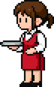 ドット絵の赤のウェイトレスです。 ドット絵,レストラン,シンプル,サービス,ホール,フロア,配膳,飲食業,接遇,オーダーのイラスト素材
