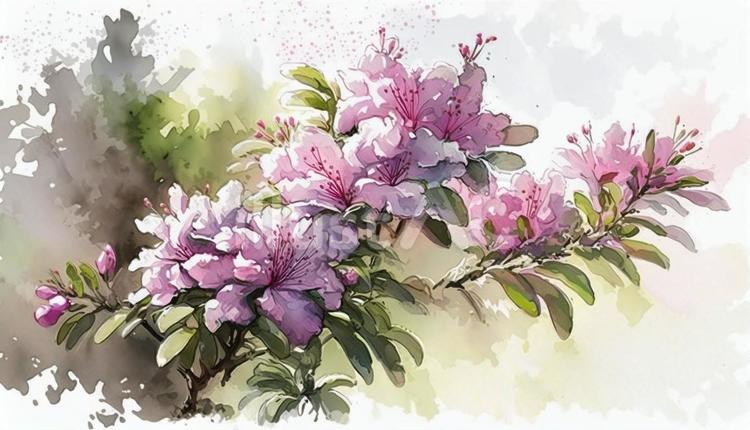 さつき 水彩,花,葉のイラスト素材