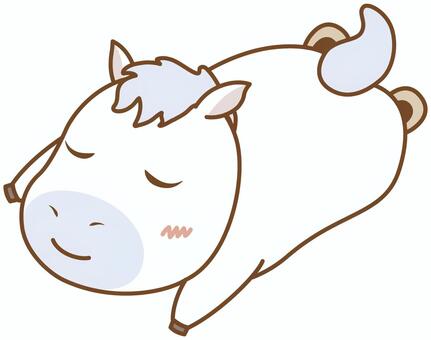 寝るウマ 白馬,馬,ホース,午,馬年,午年,キャラクター,寝る,干支,日本のイラスト素材