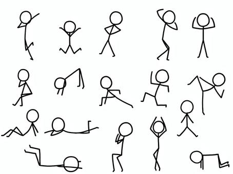 棒人間2 棒人間,シンプル,モノクロ,線画,座る,走る,蹴る,ジャンプ,寝転ぶ,寝そべるのイラスト素材