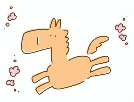 ゆるくてかわいい走る馬と梅の花　正月素材