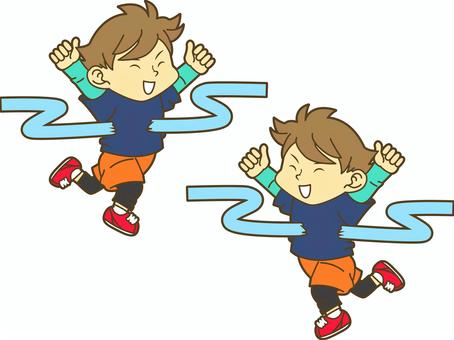 マラソンを完走する男性 男の子,可愛い,かわいい,男性,マラソン,ランニング,ベクター,トレーニング,運動,ジョギングのイラスト素材