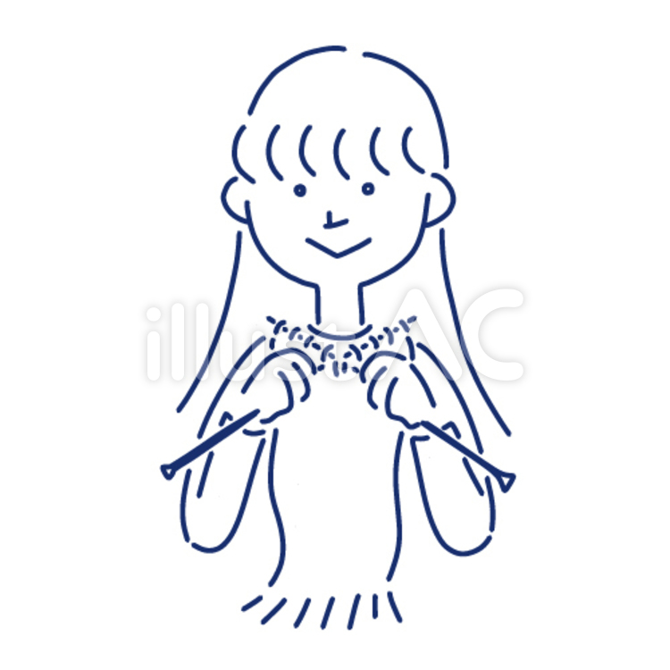 マフラーを編む女性の線画 編み物,裁縫,マフラーのイラスト素材