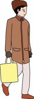 歩行者冬　 歩行者,歩く,コート,ニット帽,防寒,冬,鞄,若い,男性のイラスト素材