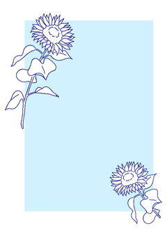 Sunflower flower line drawing blue card vertical, , JPG, PNG and AI