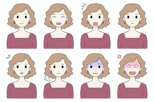 女性の表情／喜怒哀楽（華やかな女性） 表情,喜怒哀楽,女性,20代,30代,イラスト,アイコン,顔,女,女の子のイラスト素材