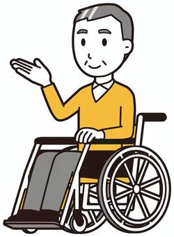  ニット中年男性(黄)-302-全身 車いす,おじさん,男性,中年,お父さん,パパ,シニア,ミドルエイジ,人物,かわいいのイラスト素材