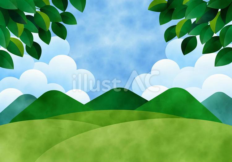 夏の山と自然の風景002 山,自然,風景のイラスト素材