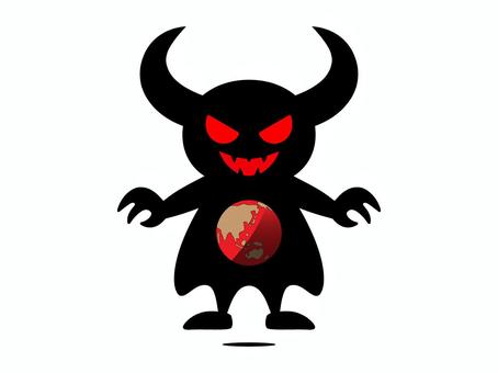 一切を破壊する角あり魔物と地球 魔物,怪物,影,シルエット,怖い,赤目,釣り目,手,クロー,悪魔のイラスト素材